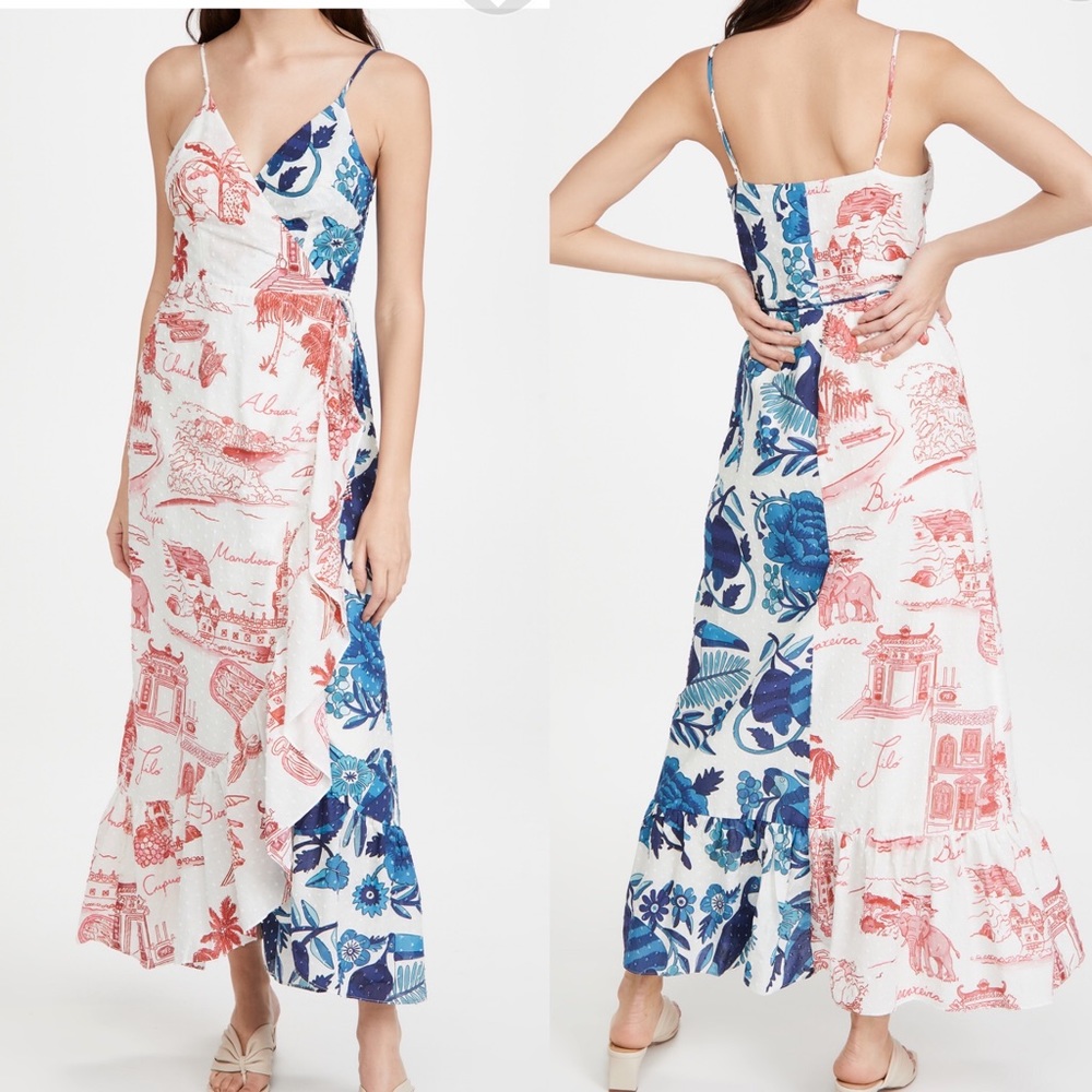 FARM RIO Dual Prints Maxi Wrap Dress Tropical Summer Vacation XS